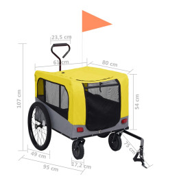 Remorque de vélo/poussette 2 en 1 pour chien Jaune et gris