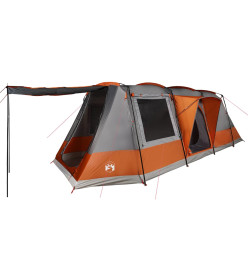 Tente de camping tunnel 4 personnes gris et orange imperméable