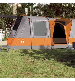 Tente de camping tunnel 4 personnes gris et orange imperméable