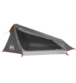 Tente de camping tunnel 1 personne gris et orange imperméable