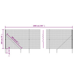 Clôture en treillis métallique et ancrage anthracite 2x10 m