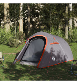 Tente de camping tunnel 3 personnes gris et orange imperméable