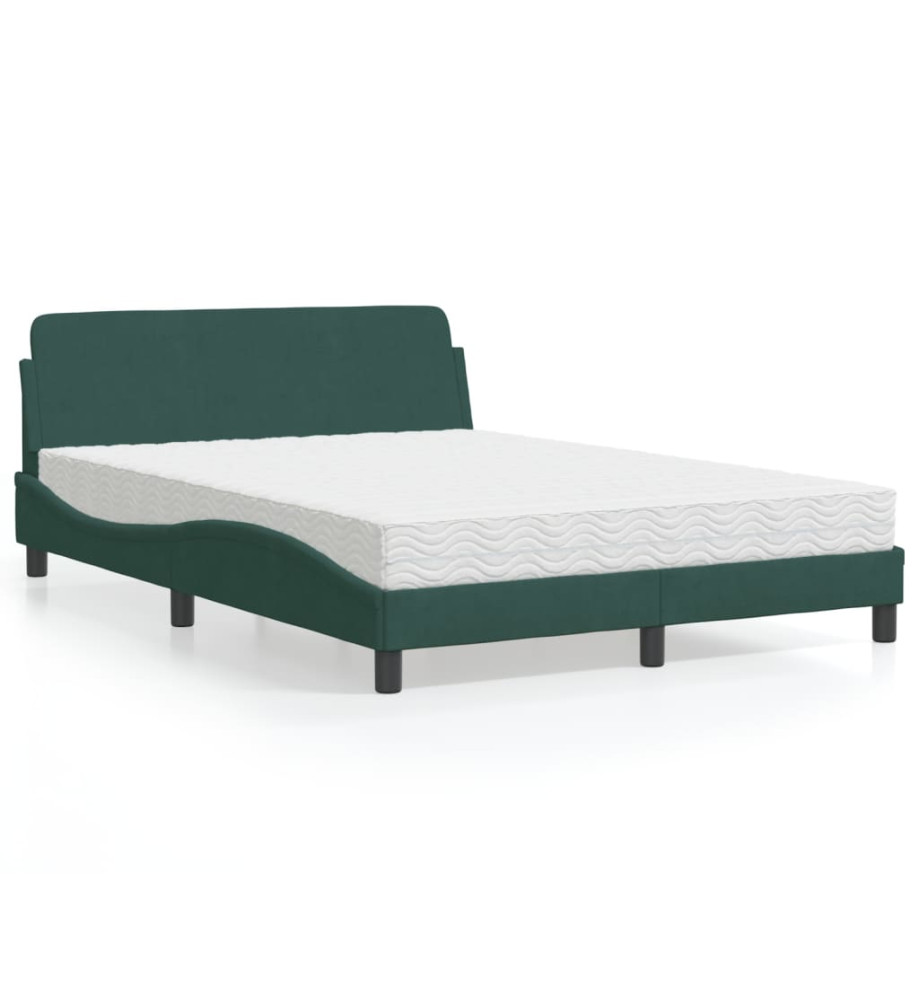 Lit avec matelas vert foncé 120x200 cm velours Lit avec matelas vert foncé 120x200 cm velours
