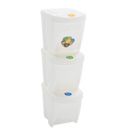 Poubelles à ordures empilables 3 pcs Blanc 75 L Polypropylène