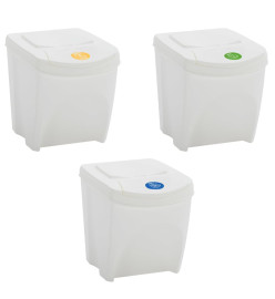 Poubelles à ordures empilables 3 pcs Blanc 75 L Polypropylène