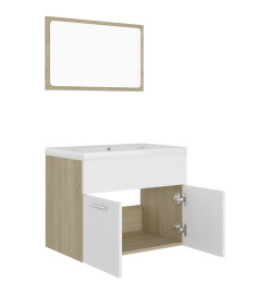 Ensemble de meubles de bain Blanc et chêne sonoma Aggloméré