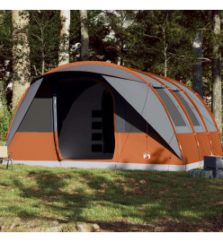 Tente de camping tunnel 7 personnes gris et orange imperméable