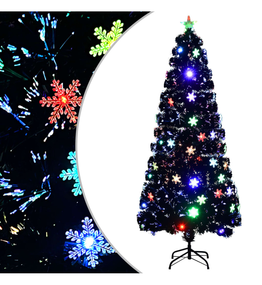 Sapin de Noël et flocons de neige LED Noir 180 cm Fibre optique