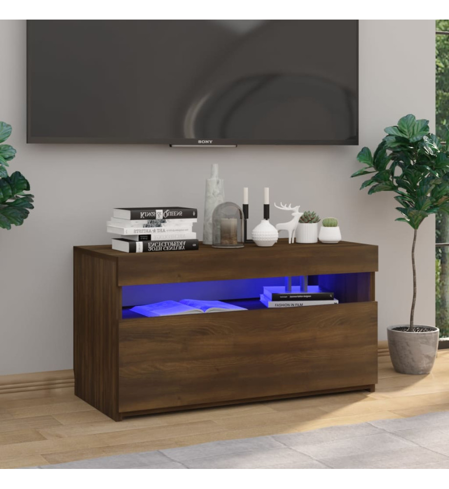 Meuble TV avec lumières LED Chêne marron 75x35x40 cm