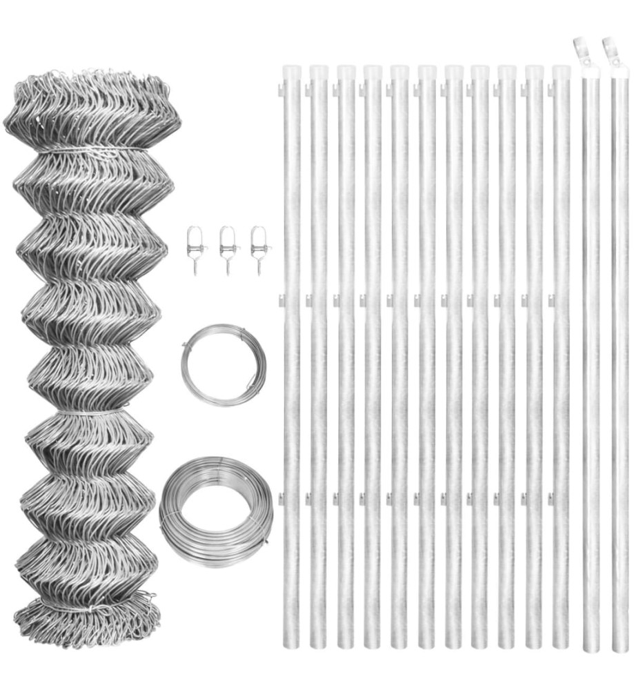 Clôture à mailles avec poteaux Acier galvanisé 25x1,5 m Argenté