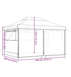 Tente de réception pliable escamotable 4 parois latérales taupe