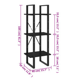 Bibliothèque à 3 niveaux Noir 40x30x105 cm Bois de pin massif