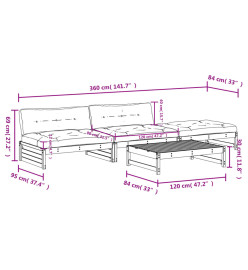 Salon de jardin 4 pcs avec coussins bois massif