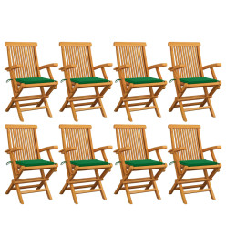 Chaises de jardin avec coussins vert 8 pcs Bois de teck massif