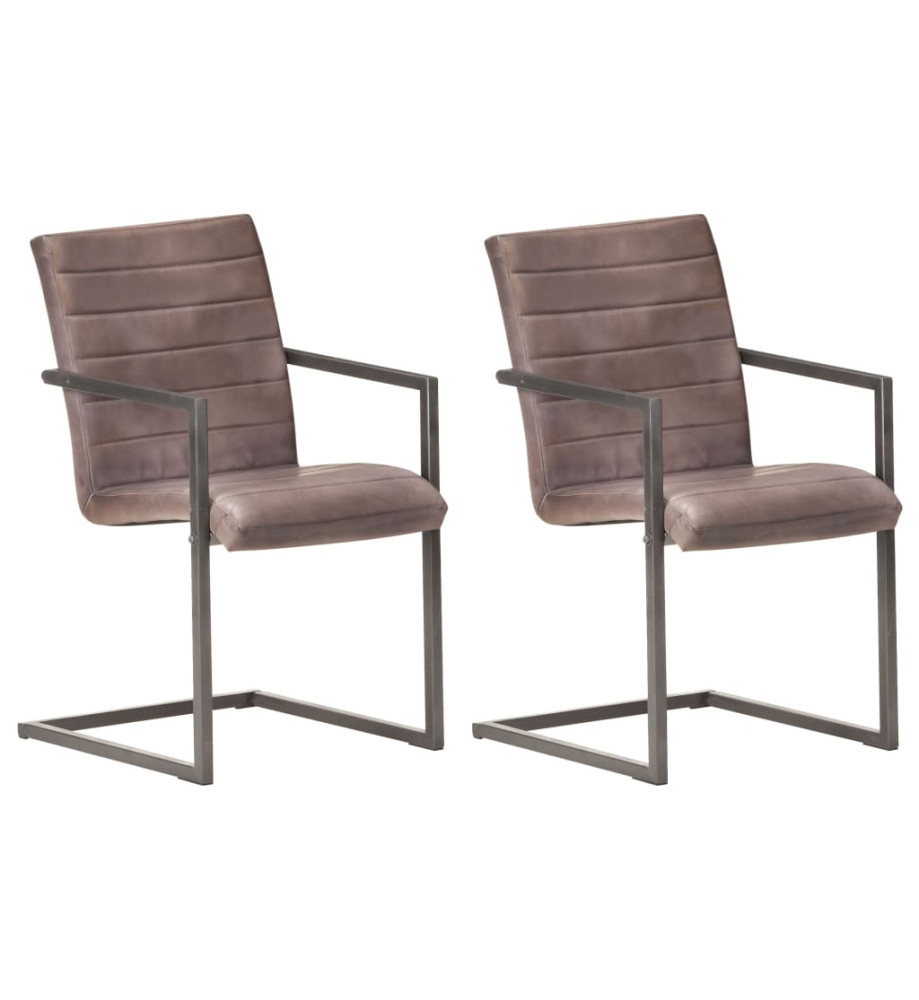 Chaises à manger cantilever lot de 2 marron cuir véritable