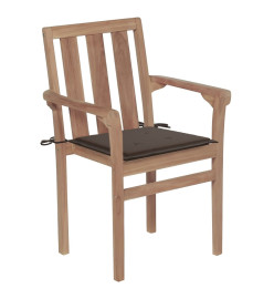 Chaises de jardin empilables avec coussins 4 pcs Teck solide