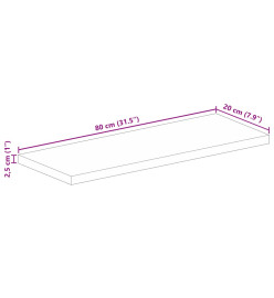 Dessus de table 80x20x2,5 cm rectangulaire bois massif d'acacia