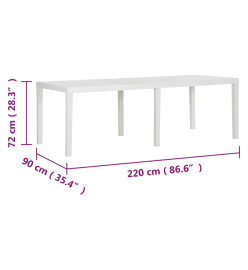 Table de jardin 220x90x72 cm PP Blanc