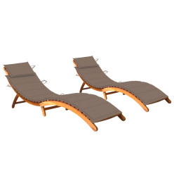 Chaises longues 2 pcs avec coussins Bois d'acacia solide
