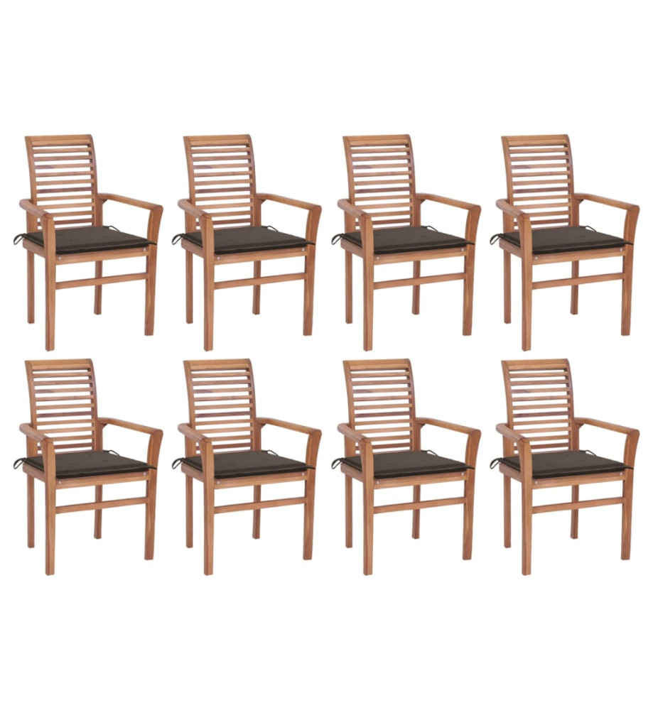 Chaises à dîner 8 pcs avec coussins taupe Bois de teck solide Chaises à dîner 8 pcs avec coussins taupe Bois de teck solide