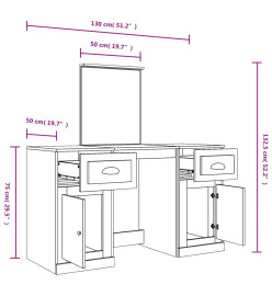 Coiffeuse avec miroir chêne marron 130x50x132,5 cm