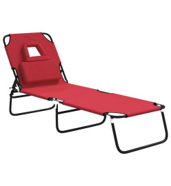 Chaise longue pliante rouge tissu oxford acier enduit de poudre