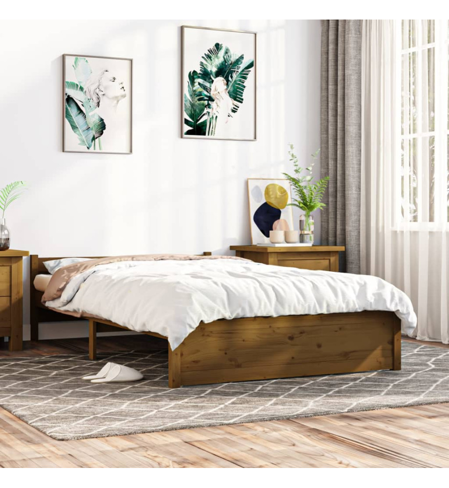 Cadre de lit Marron miel Bois massif 135x190 cm Double Cadre de lit Marron miel Bois massif 135x190 cm Double