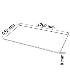 Dessus de table rectangulaire en verre trempé 1200 x 650 mm