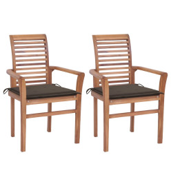 Chaises à dîner 2 pcs avec coussins taupe Bois de teck massif