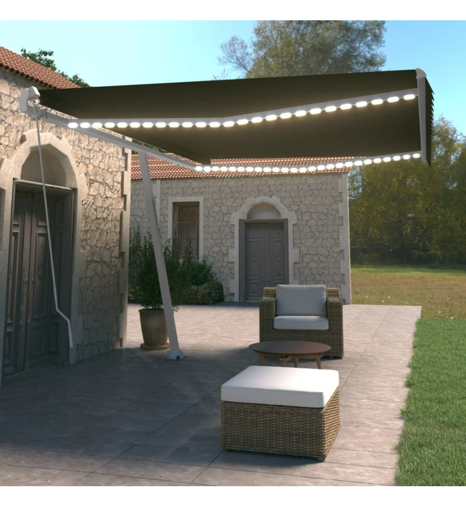 Auvent manuel rétractable avec LED 500x350 cm Anthracite Auvent manuel rétractable avec LED 500x350 cm Anthracite