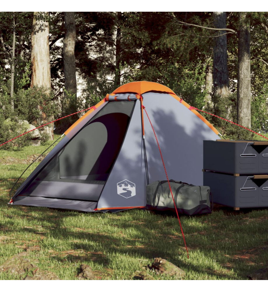 Tente de camping à dôme 2 personnes gris et orange imperméable