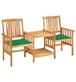 Chaises de jardin avec table à thé et coussins Acacia solide