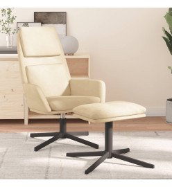 Chaise de relaxation avec tabouret Blanc crème Velours