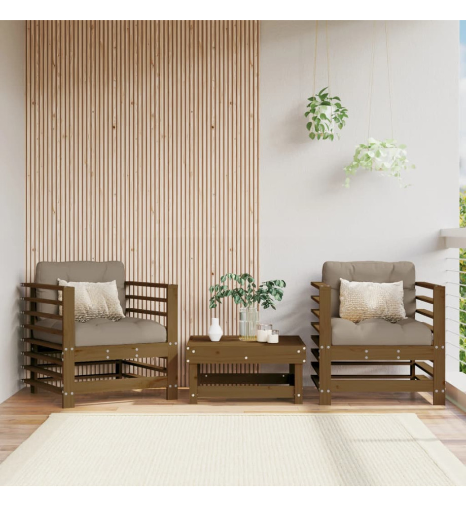 Chaises de jardin avec coussins lot de 2 marron miel