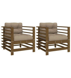 Chaises de jardin avec coussins lot de 2 marron miel