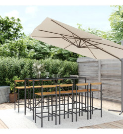 Ensemble de bar jardin 9 pcs noir poly rotin/bois massif acacia