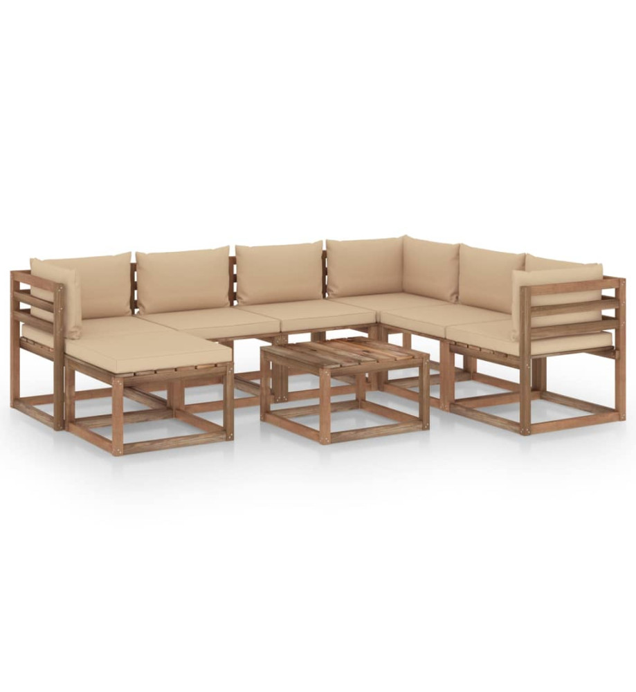 Salon de jardin 8 pcs avec coussins Beige