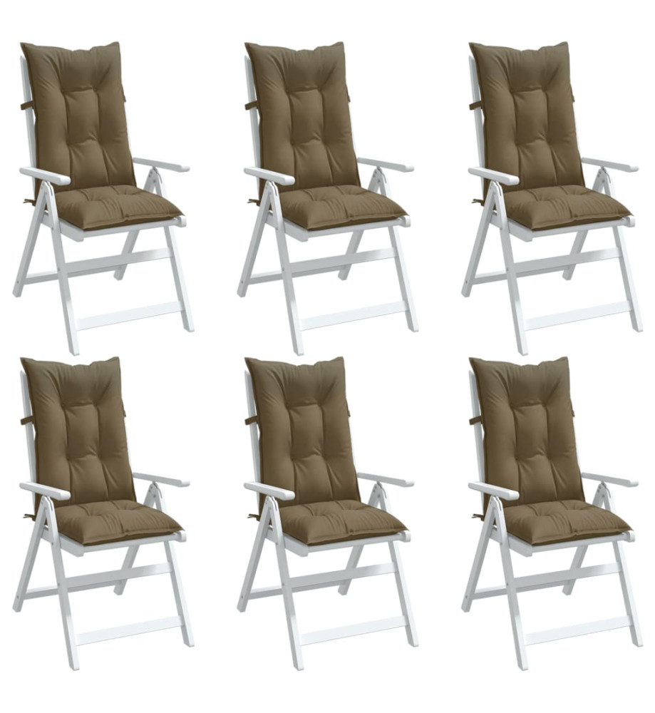 Coussins de chaise à dossier haut lot de 6 taupe mélangé tissu