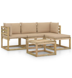 Salon de jardin 5 pcs avec coussins beige