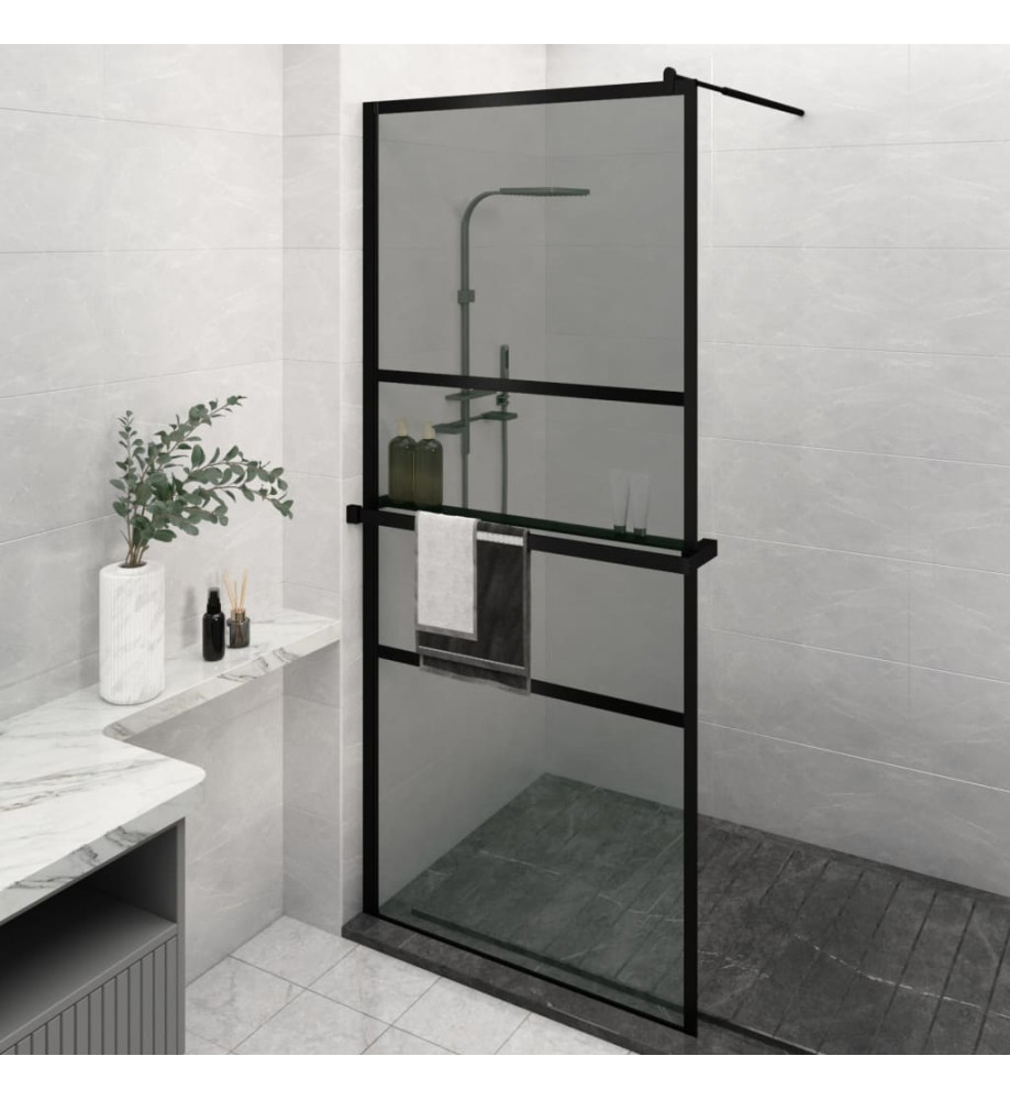 Paroi de douche avec étagère Noir 90x195 cm Verre ESG&Aluminium