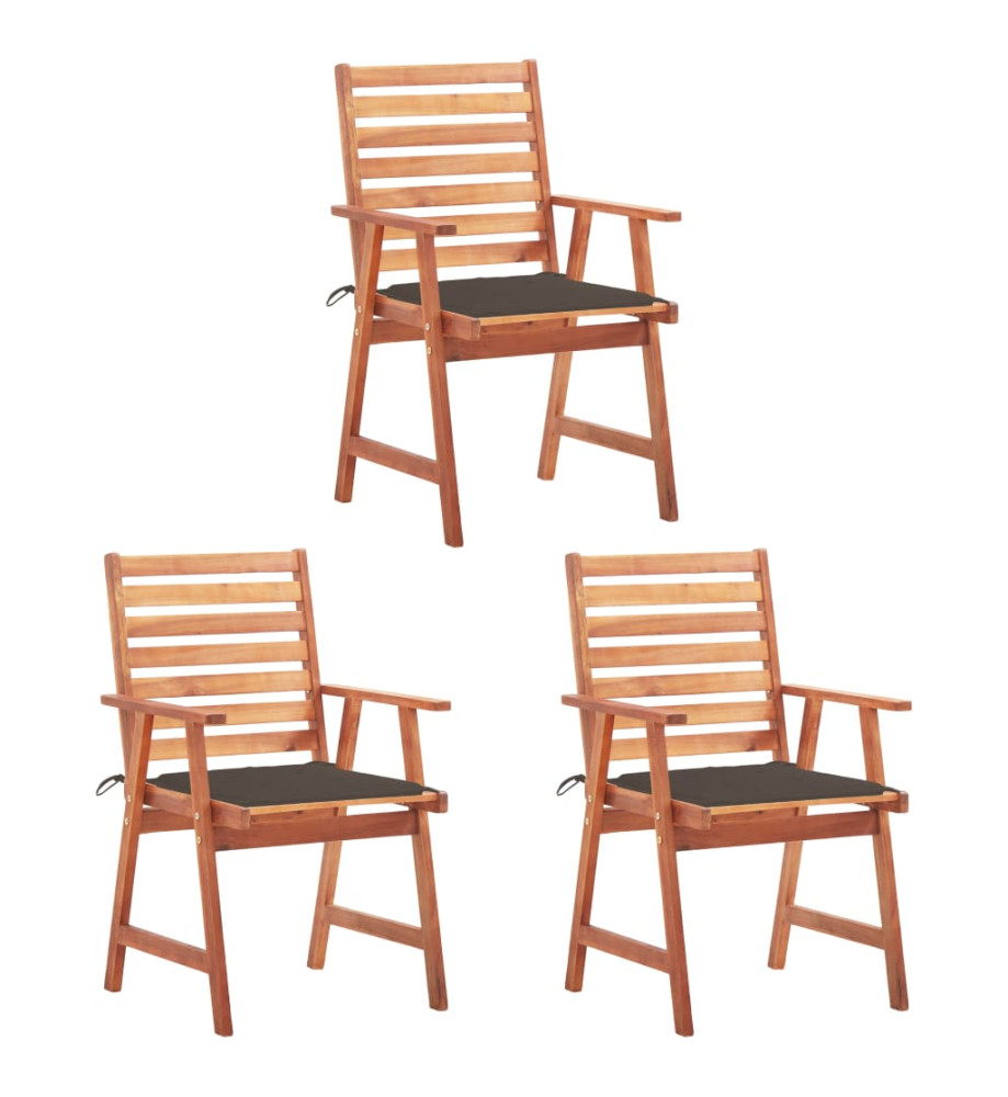 Chaises à dîner d'extérieur 3 pcs avec coussins Acacia massif Chaises à dîner d'extérieur 3 pcs avec coussins Acacia massif