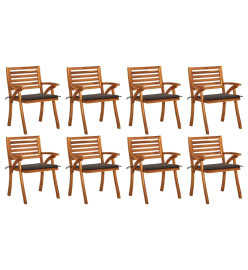 Chaises de jardin avec coussins 8 pcs Bois d'acacia solide