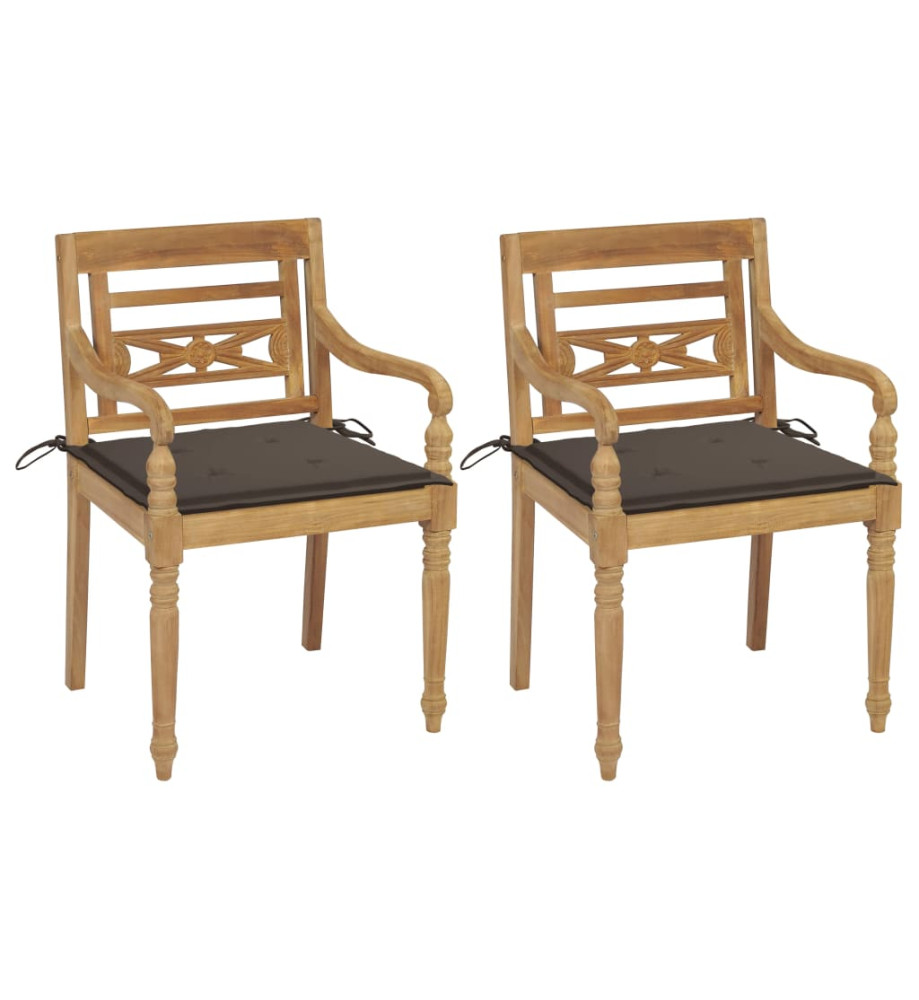 Chaises Batavia 2 pcs avec coussins taupe Bois de teck massif Chaises Batavia 2 pcs avec coussins taupe Bois de teck massif