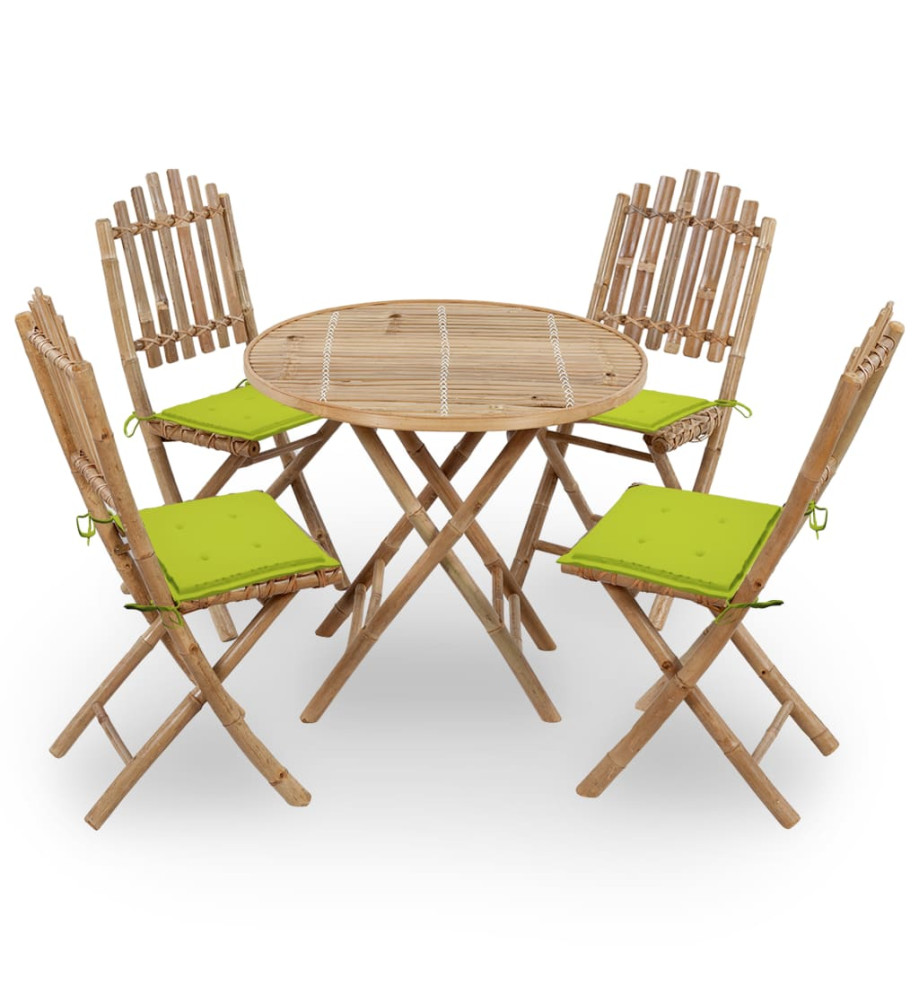 Mobilier à dîner d'extérieur pliable 5 pcs avec coussins Bambou Mobilier à dîner d'extérieur pliable 5 pcs avec coussins Bambou