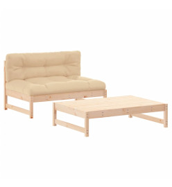 Salon de jardin 2 pcs avec coussins bois massif