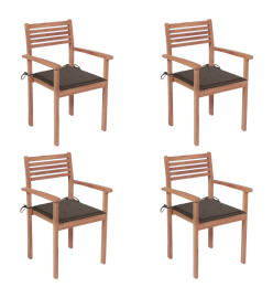 Chaises de jardin 4 pcs avec coussins taupe Bois de teck solide