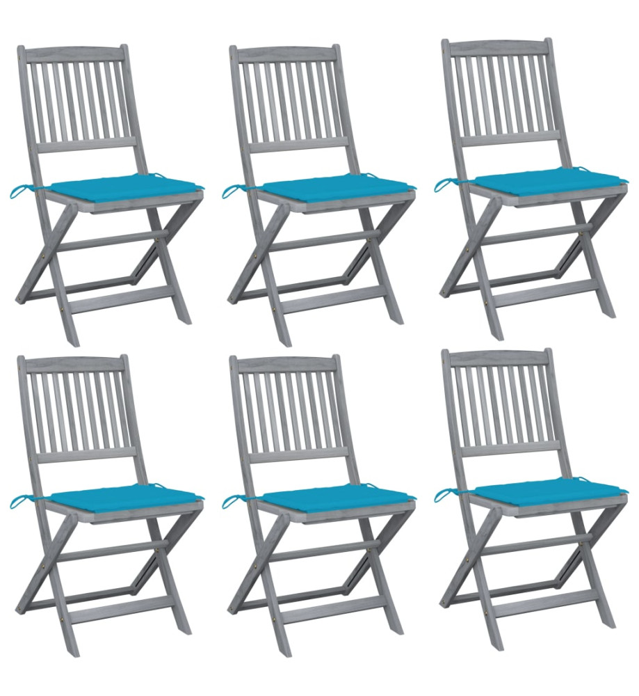 Chaises pliables d'extérieur 6 pcs avec coussins Bois d'acacia Chaises pliables d'extérieur 6 pcs avec coussins Bois d'acacia