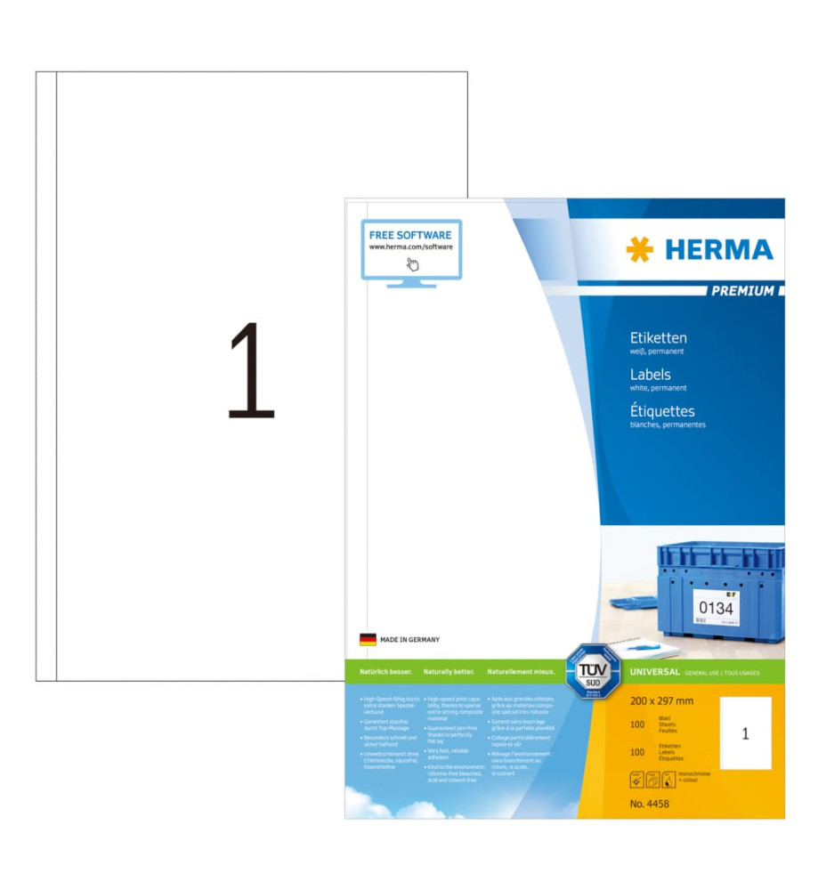 HERMA Étiquettes permanentes PREMIUM A4 200x297 mm 100 Feuilles