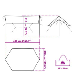 Bâche de camping orange 430x380x210 cm imperméable