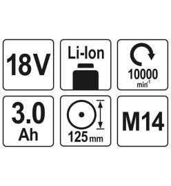 YATO Meuleuse d'angle avec 2 batteries Li-Ion 3,0Ah 18V 125 mm